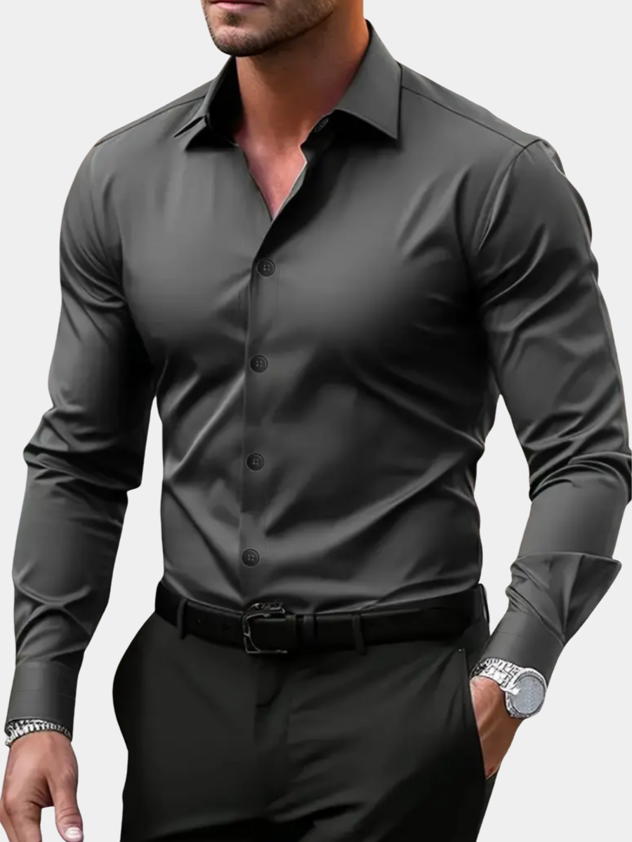 Rafael Men's Pique Polo Shirt with Smocked Collar - Dark Gray