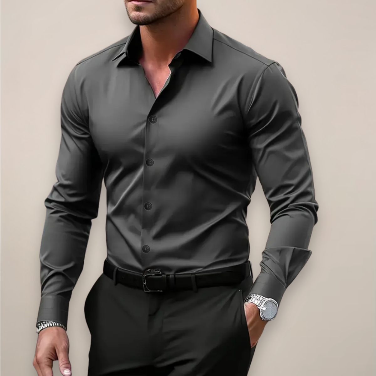 Rafael Men's Pique Polo Shirt with Smocked Collar - Dark Gray
