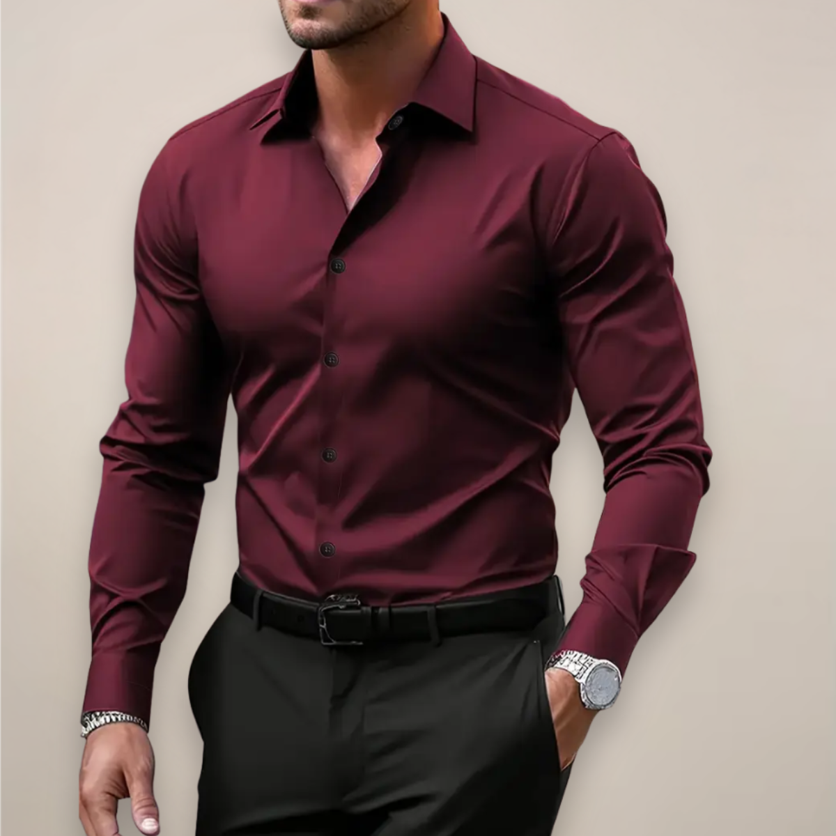 Rafael Men's Pique Polo Shirt with Smocked Collar - Bordeaux
