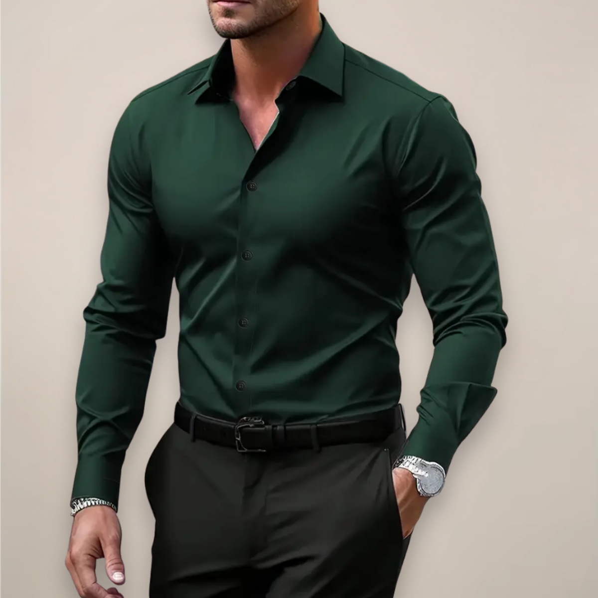 Rafael Men's Pique Polo Shirt with Smocked Collar - Dark Green