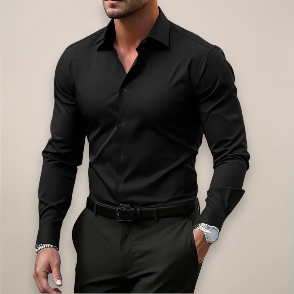 Rafael Men's Pique Polo Shirt with Smocked Collar - Black