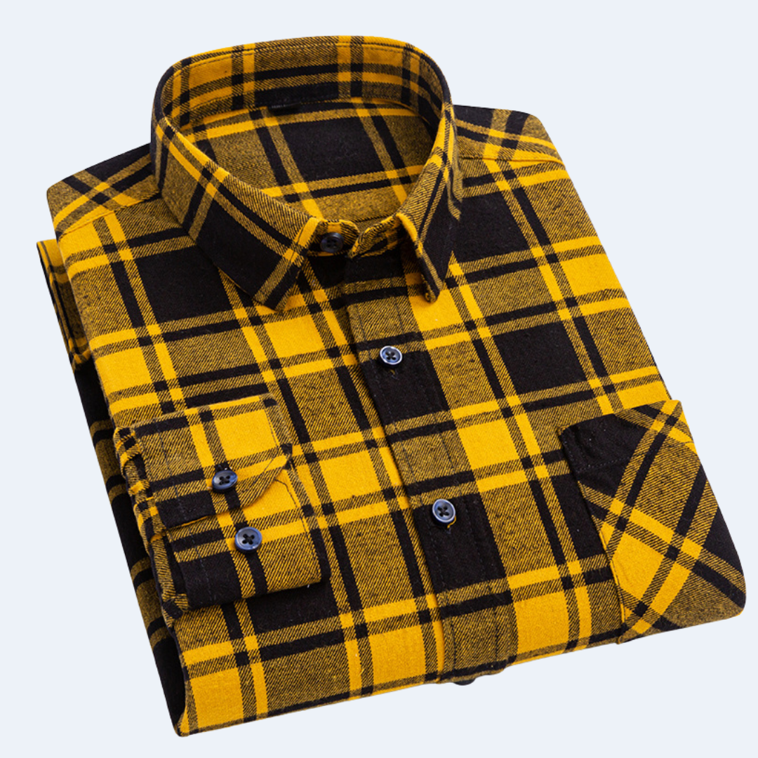 Raiver Men's Plaid Flannel Shirt with Chest Pocket - Black Yellow