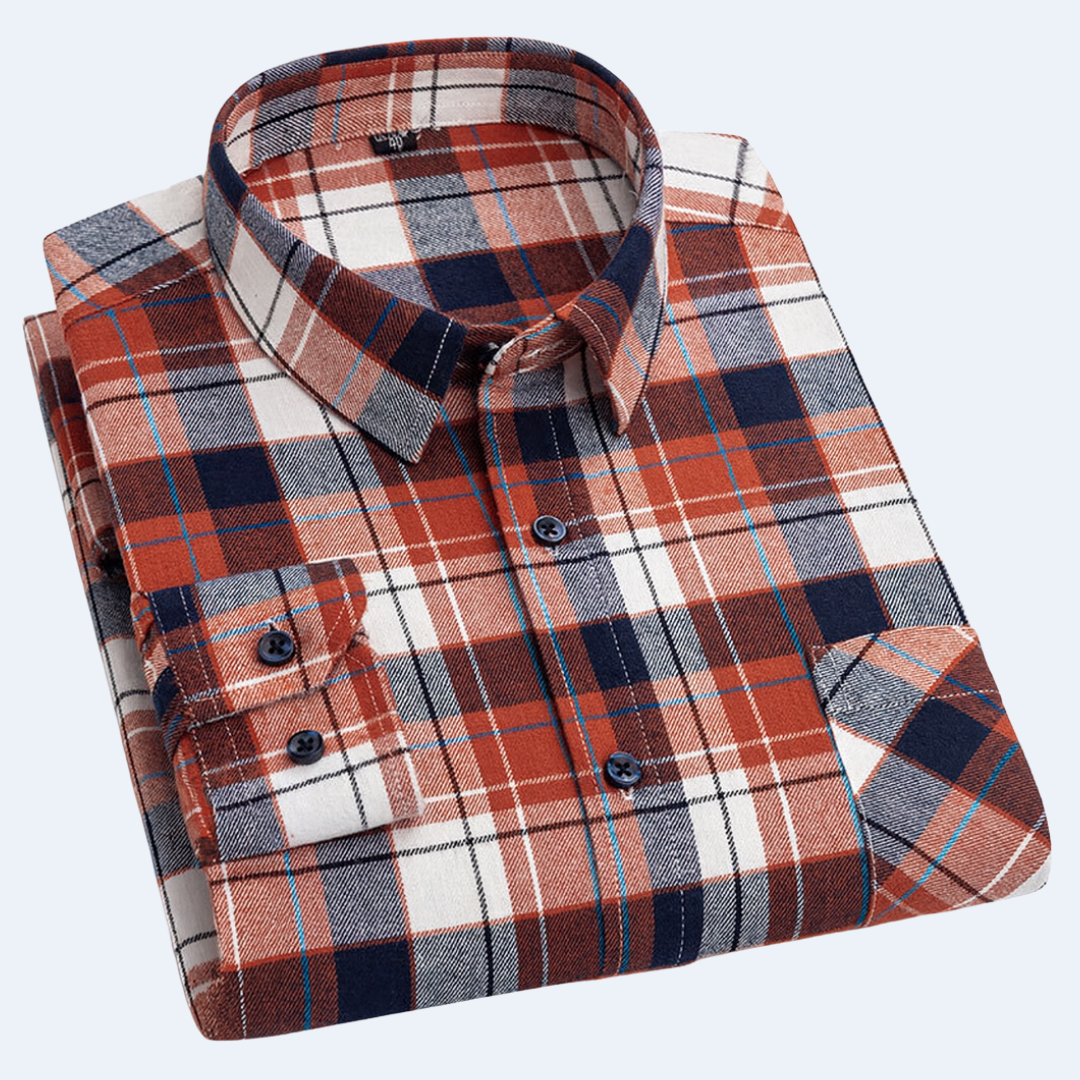Raiver Men's Plaid Flannel Shirt with Chest Pocket - Orange