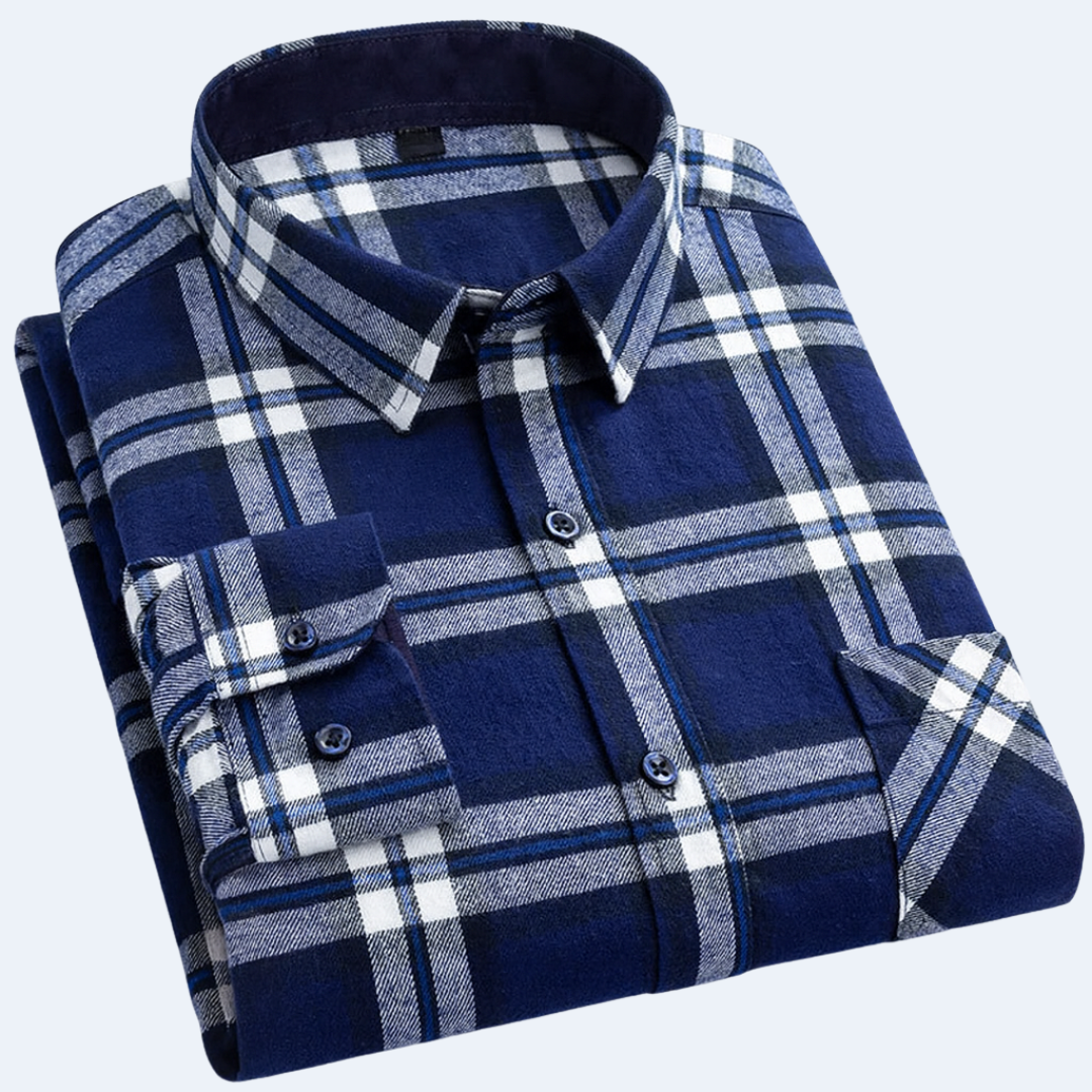 Raiver Men's Plaid Flannel Shirt with Chest Pocket - Blue White