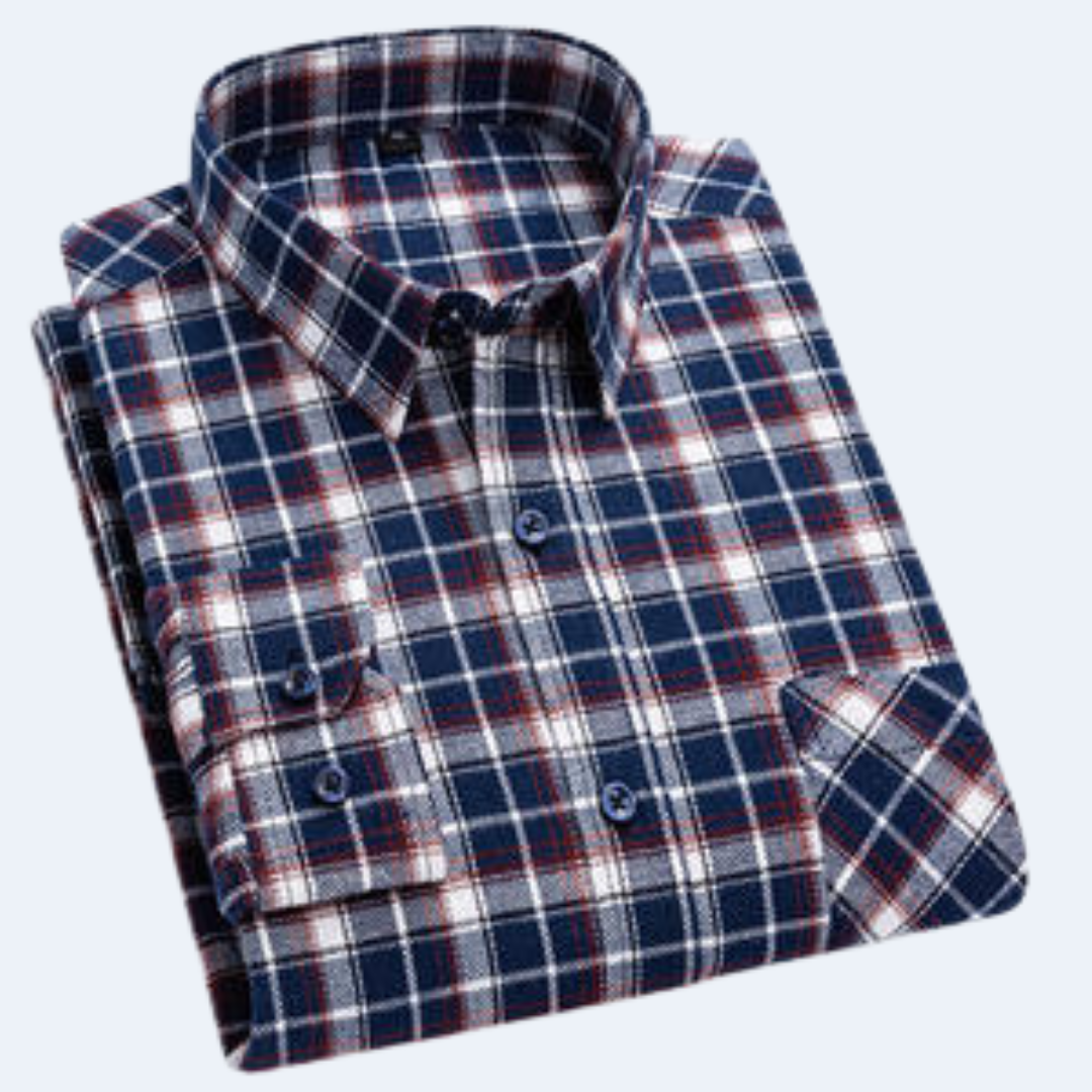 Raiver Men's Plaid Flannel Shirt with Chest Pocket - Blue Red