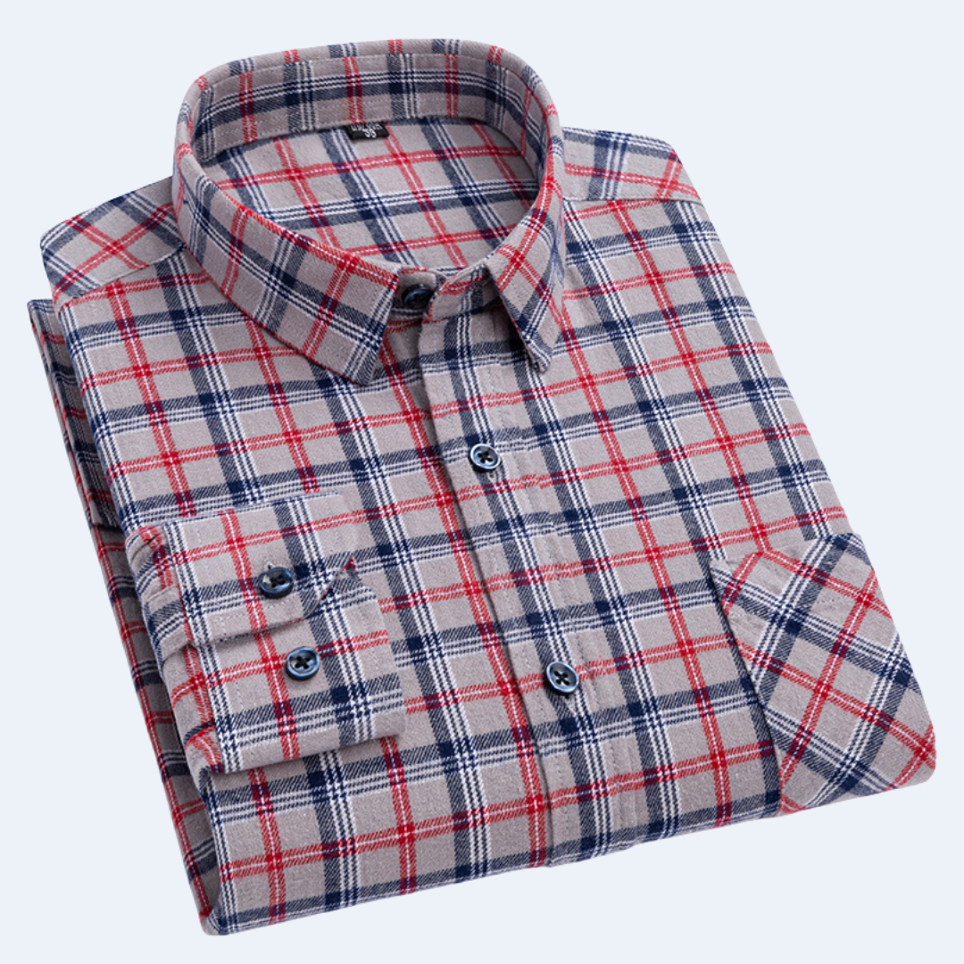 Raiver Men's Plaid Flannel Shirt with Chest Pocket - Gray