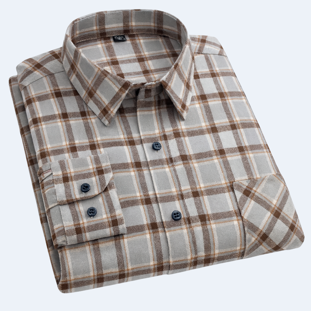 Raiver Men's Plaid Flannel Shirt with Chest Pocket - Gray