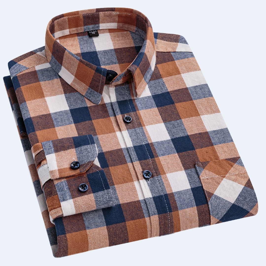 Raiver Men's Plaid Flannel Shirt with Chest Pocket - Brown