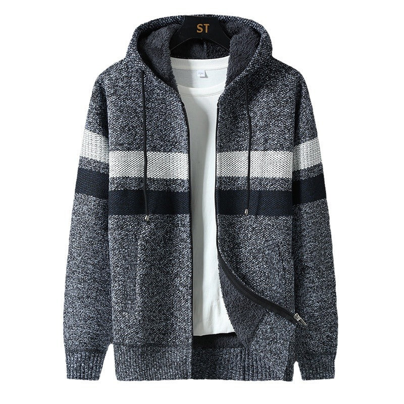 Reimund Men's Hooded Knit Jacket with Drawstring - Dark Gray