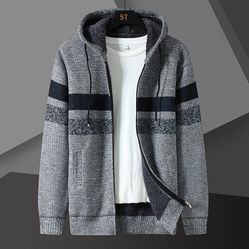 Reimund Men's Hooded Knit Jacket with Drawstring - Light Gray