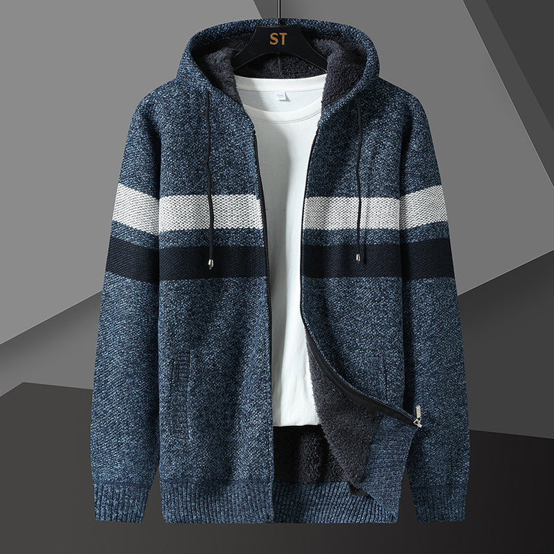 Reimund Men's Hooded Knit Jacket with Drawstring - Blue