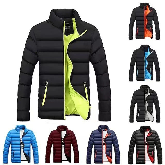 Reinhold Men's Contrast-Lined Puffer Jacket with Stand Collar