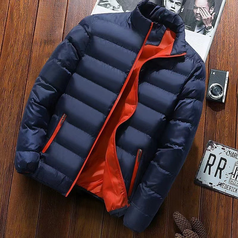 Reinhold Men's Contrast-Lined Puffer Jacket with Stand Collar - Dark Blue