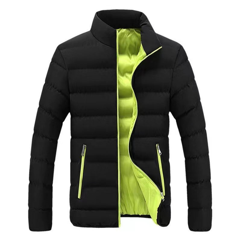 Reinhold Men's Contrast-Lined Puffer Jacket with Stand Collar - Black Green