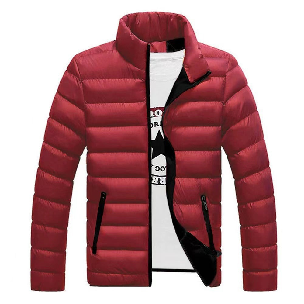 Reinhold Men's Contrast-Lined Puffer Jacket with Stand Collar - Wine Red