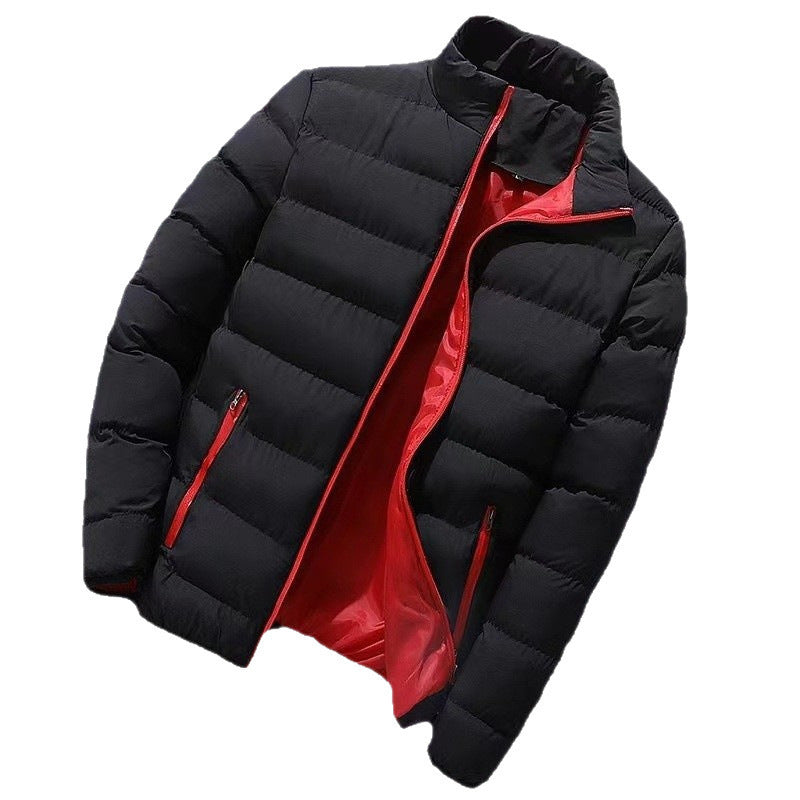 Reinhold Men's Contrast-Lined Puffer Jacket with Stand Collar - Black Red