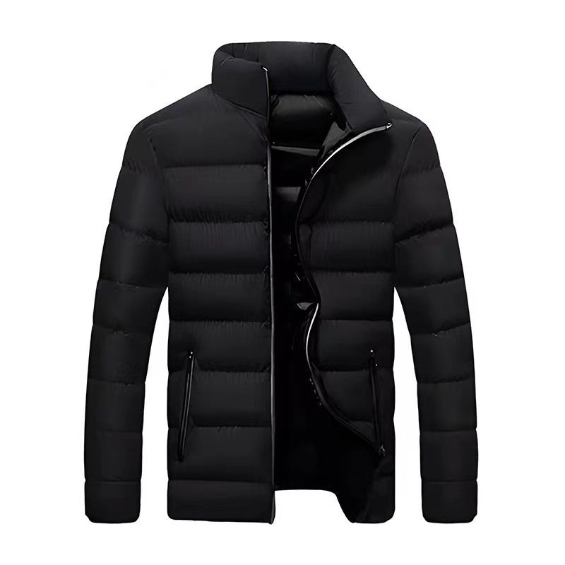 Reinhold Men's Contrast-Lined Puffer Jacket with Stand Collar - Black Gray