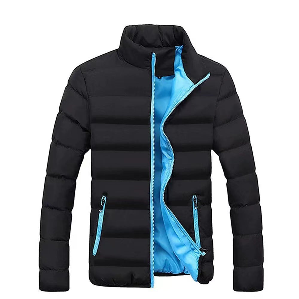 Reinhold Men's Contrast-Lined Puffer Jacket with Stand Collar - Black Blue