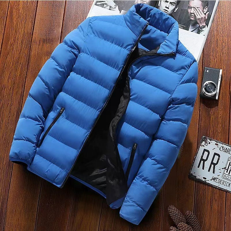 Reinhold Men's Contrast-Lined Puffer Jacket with Stand Collar - Blue