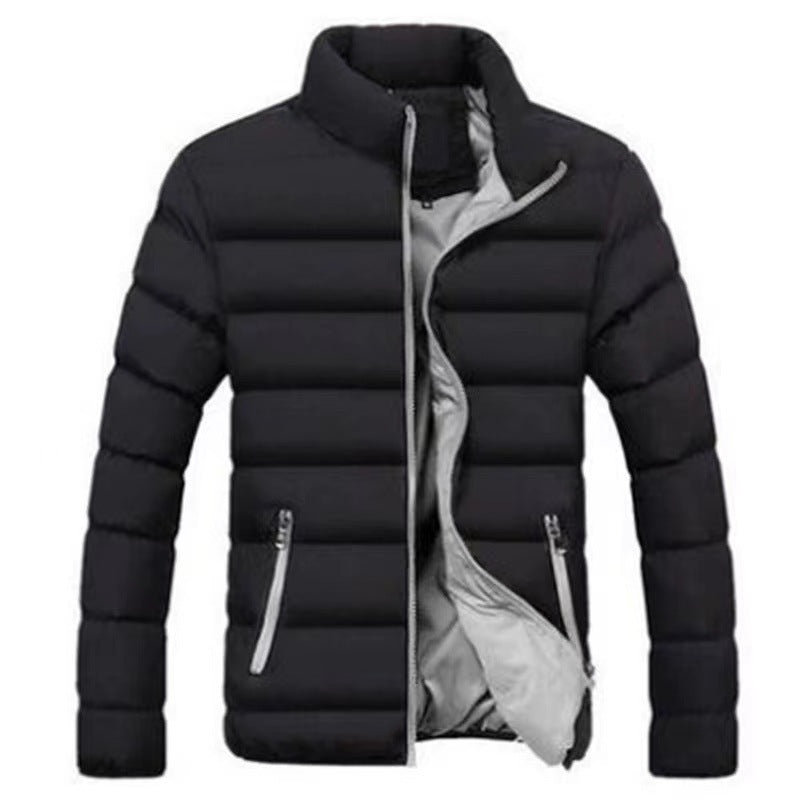 Reinhold Men's Contrast-Lined Puffer Jacket with Stand Collar - Black Gray