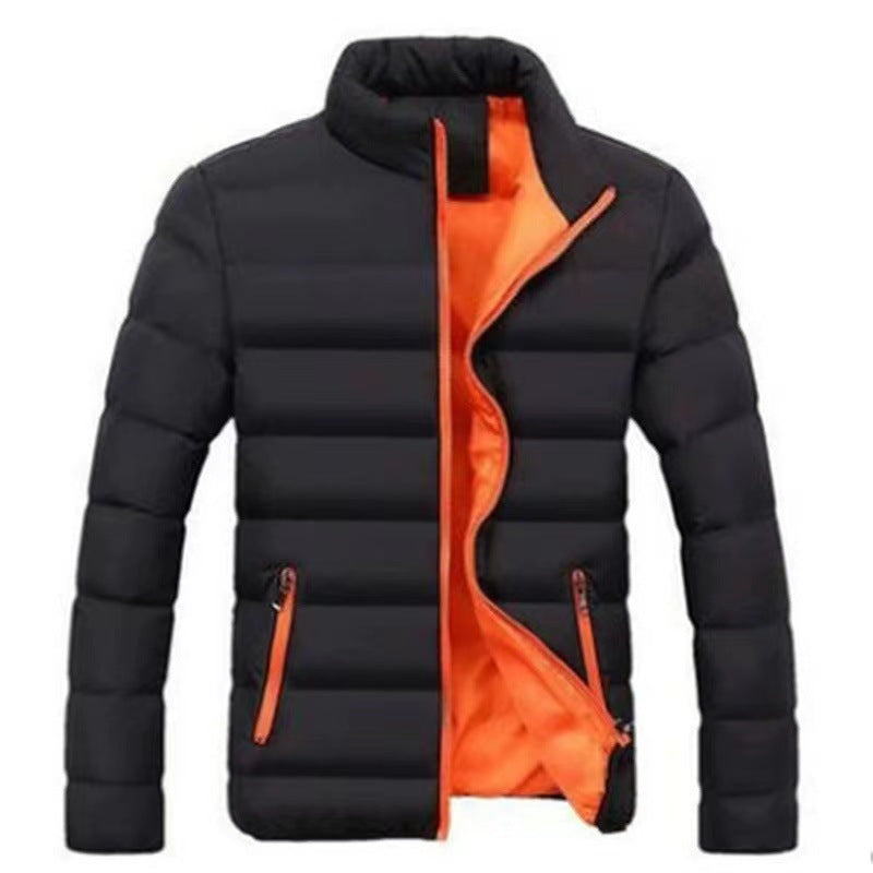 Reinhold Men's Contrast-Lined Puffer Jacket with Stand Collar - Black Orange