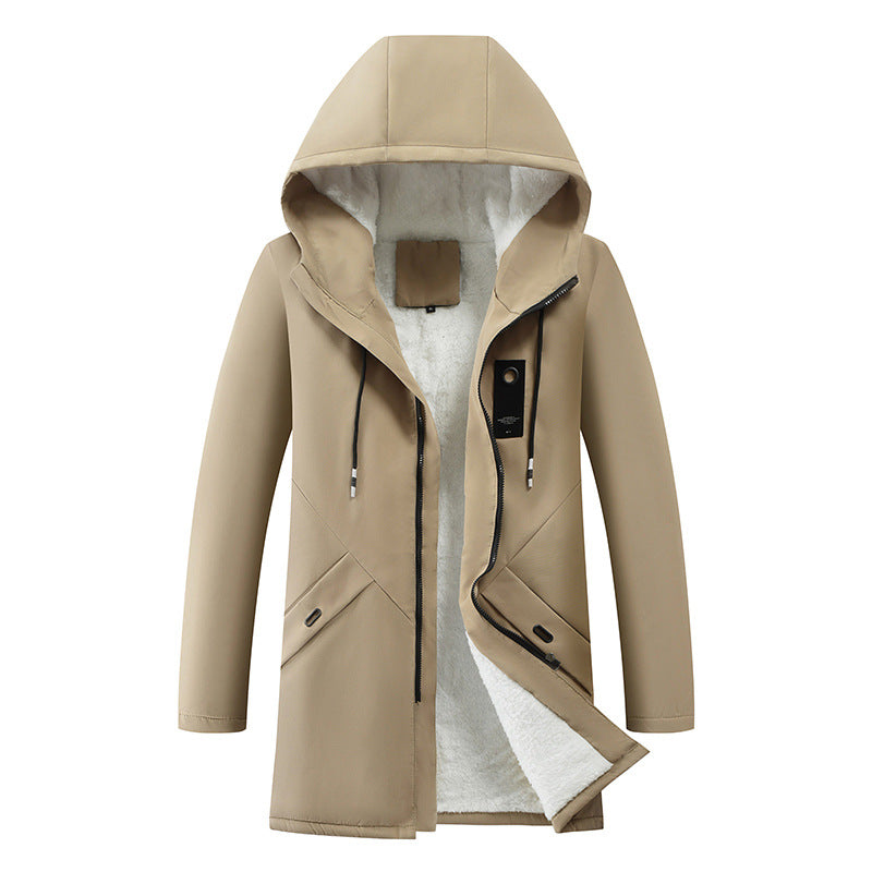 Ruediger Men's Parka with Drawcord Hood and Concealed Zip - Khaki