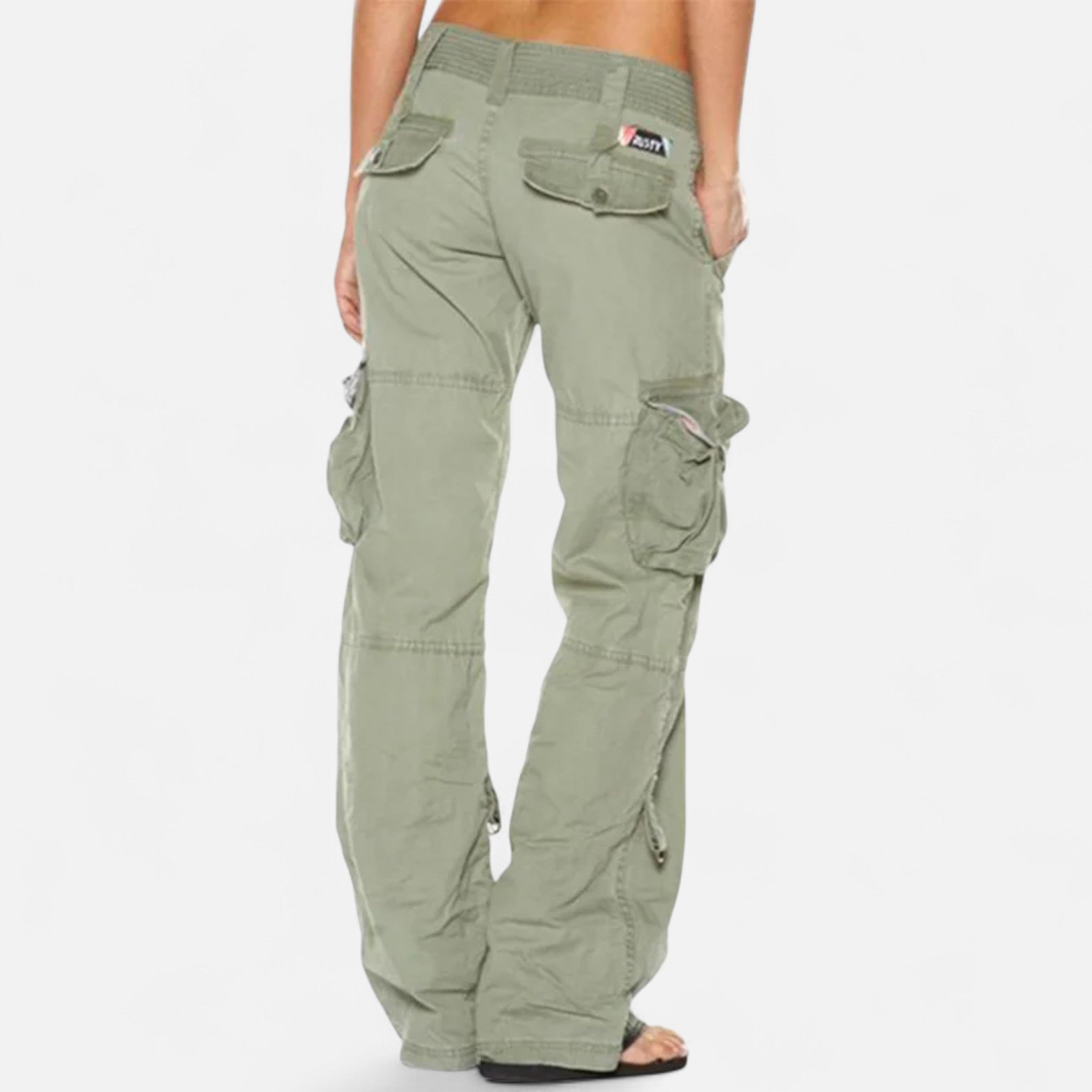 Sarah Cargo Trousers with Flat Leg Pockets and Tapered Hem - Light Green
