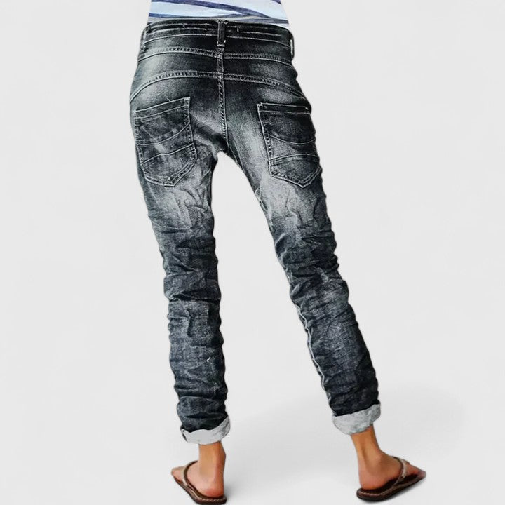 Saskia Distressed Slim Jeans with Five-Pocket Cut - Gray