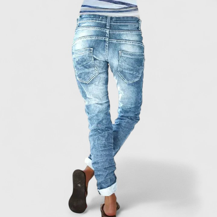 Saskia Distressed Slim Jeans with Five-Pocket Cut - Light Blue