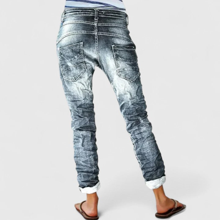 Saskia Distressed Slim Jeans with Five-Pocket Cut - Gray