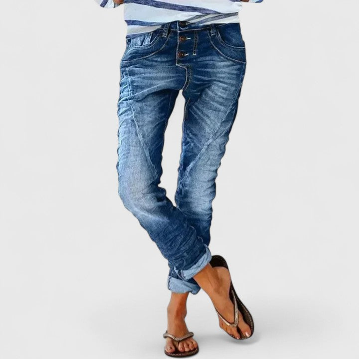 Saskia Distressed Slim Jeans with Five-Pocket Cut - Medium Blue