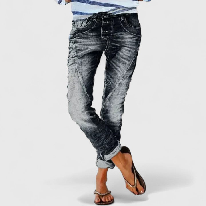 Saskia Distressed Slim Jeans with Five-Pocket Cut - Gray