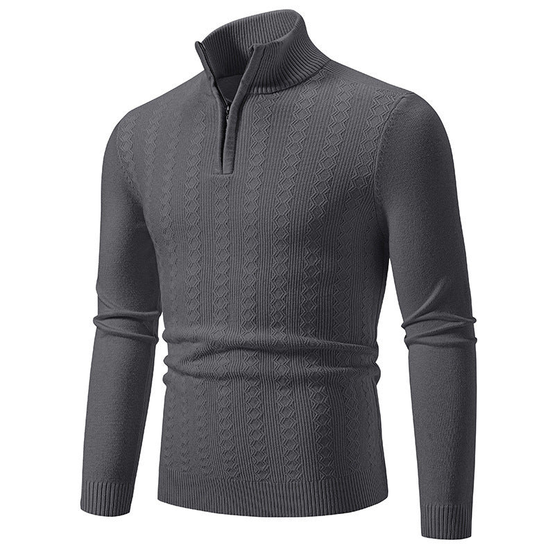Soenke Men's Cable Knit Sweater with Zip Collar - Dark Gray