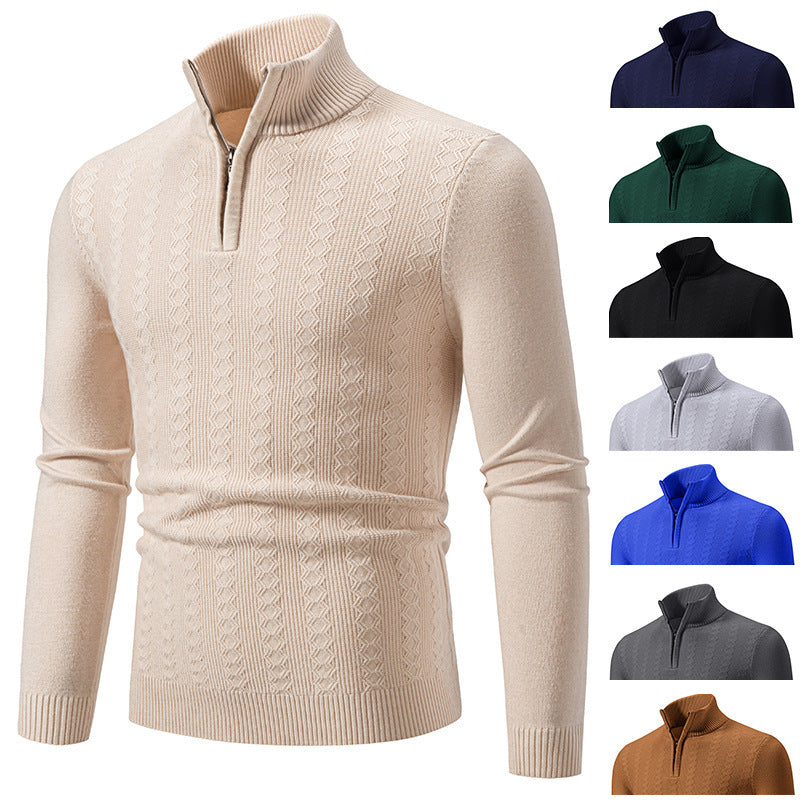 Soenke Men's Cable Knit Sweater with Zip Collar