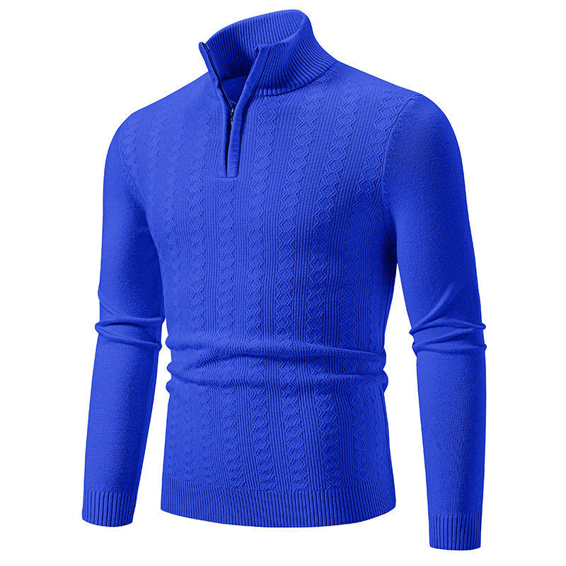 Soenke Men's Cable Knit Sweater with Zip Collar - Blue