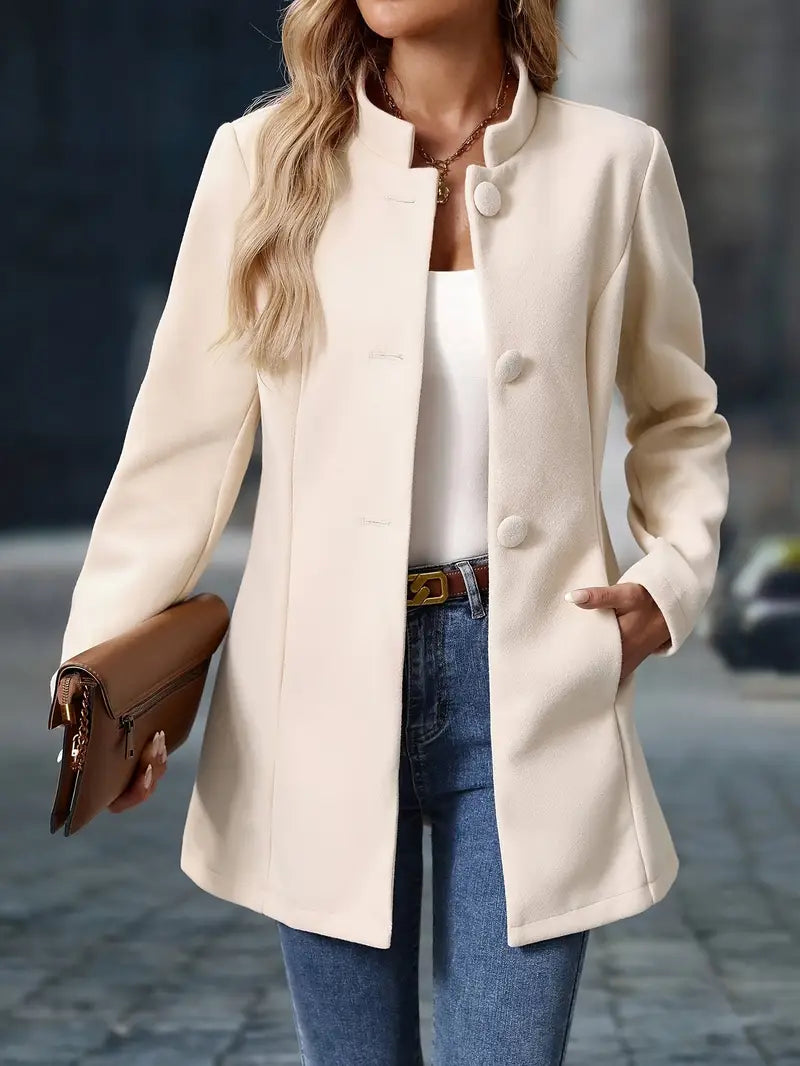 Sonia Collarless Longline Blazer with Open Front Panels - Cream