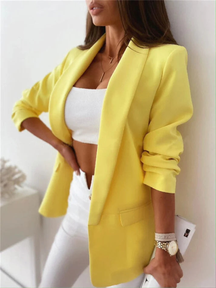 Tania Single-Breasted Blazer with Notch Lapels - Yellow