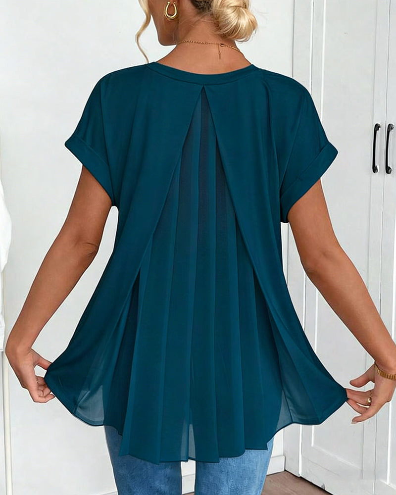 Thea Pleated Tunic Blouse with Loose Fit and Narrow Binding