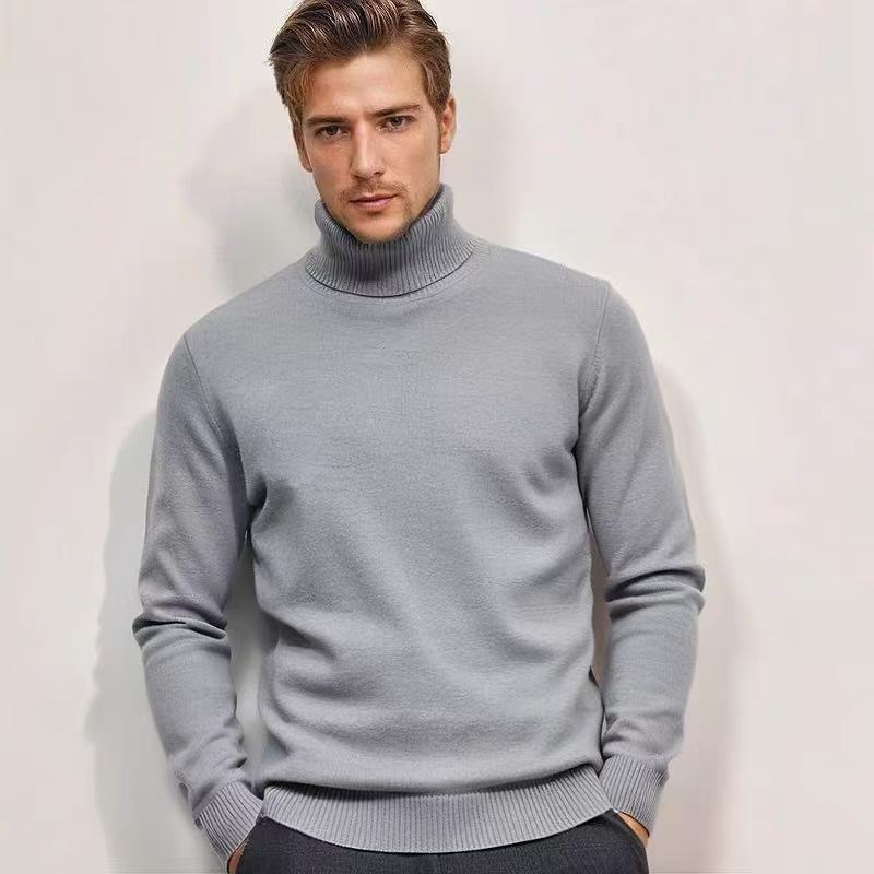 Thorben Men's Slim Turtleneck with Plain Knit - Light Gray