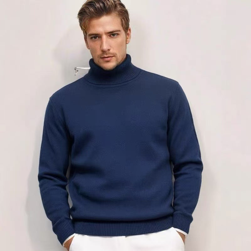 Thorben Men's Slim Turtleneck with Plain Knit - Navy