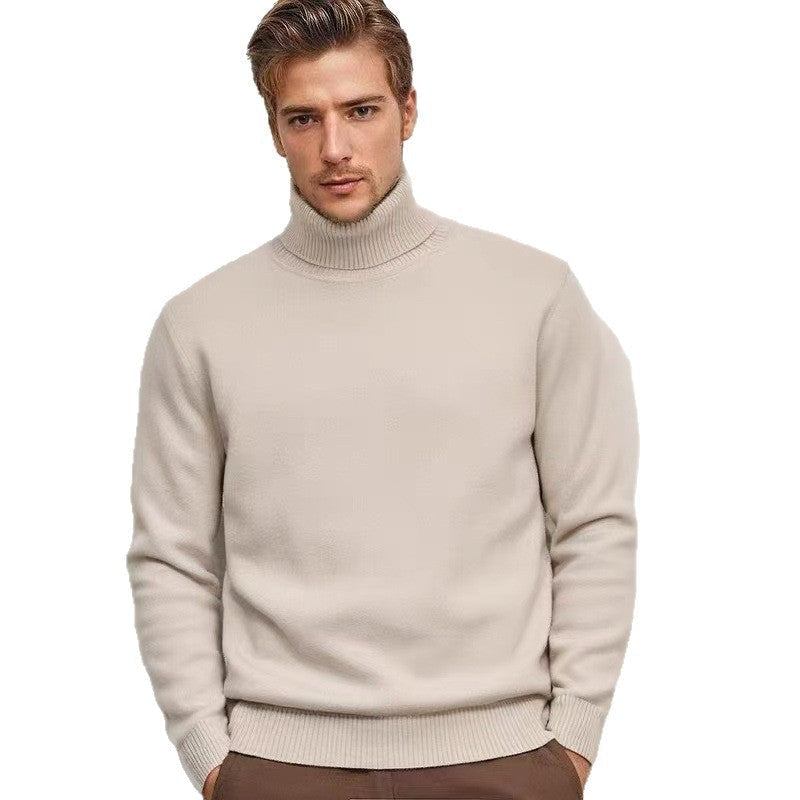 Thorben Men's Slim Turtleneck with Plain Knit - Cream White