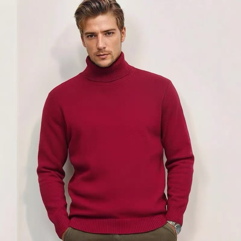 Thorben Men's Slim Turtleneck with Plain Knit - Wine Red