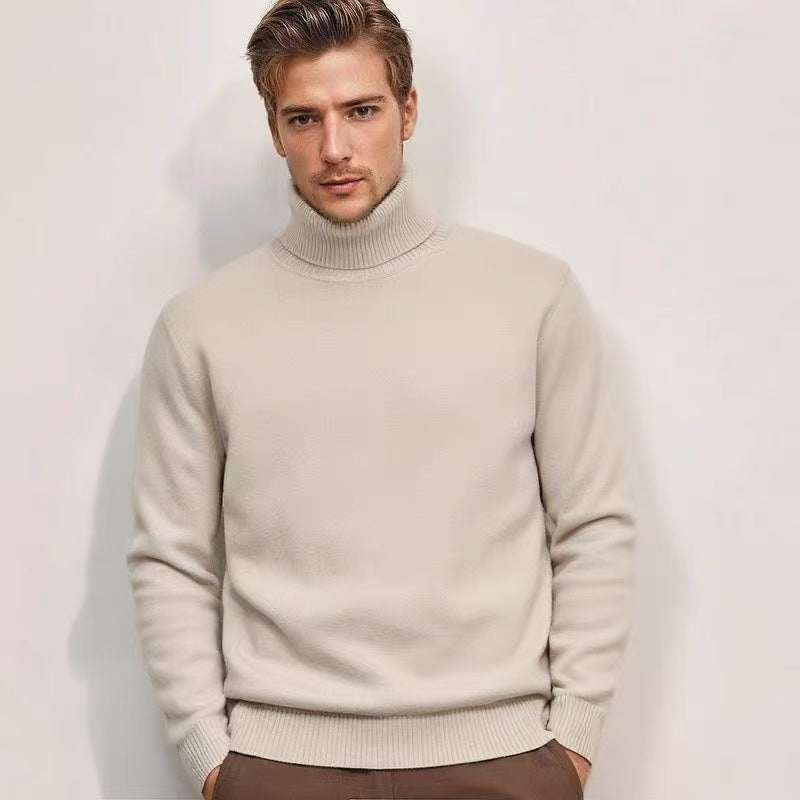Thorben Men's Slim Turtleneck with Plain Knit - Cream White