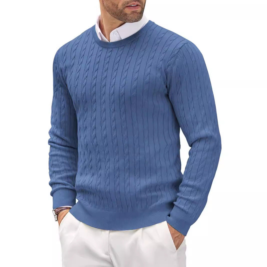 Traugott Men's Cable Knit Sweater with Crew Neck