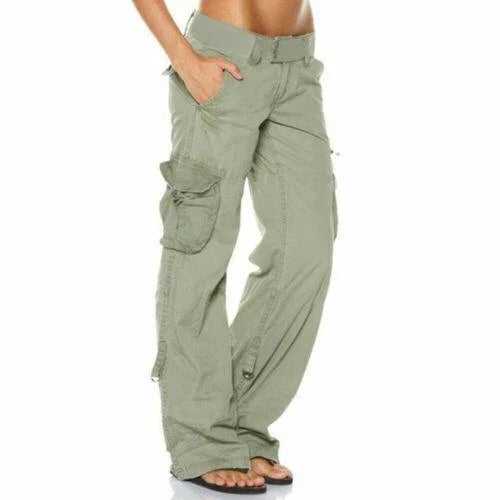 Tyla Street Cargo Trousers with Utility Pockets - Army Green