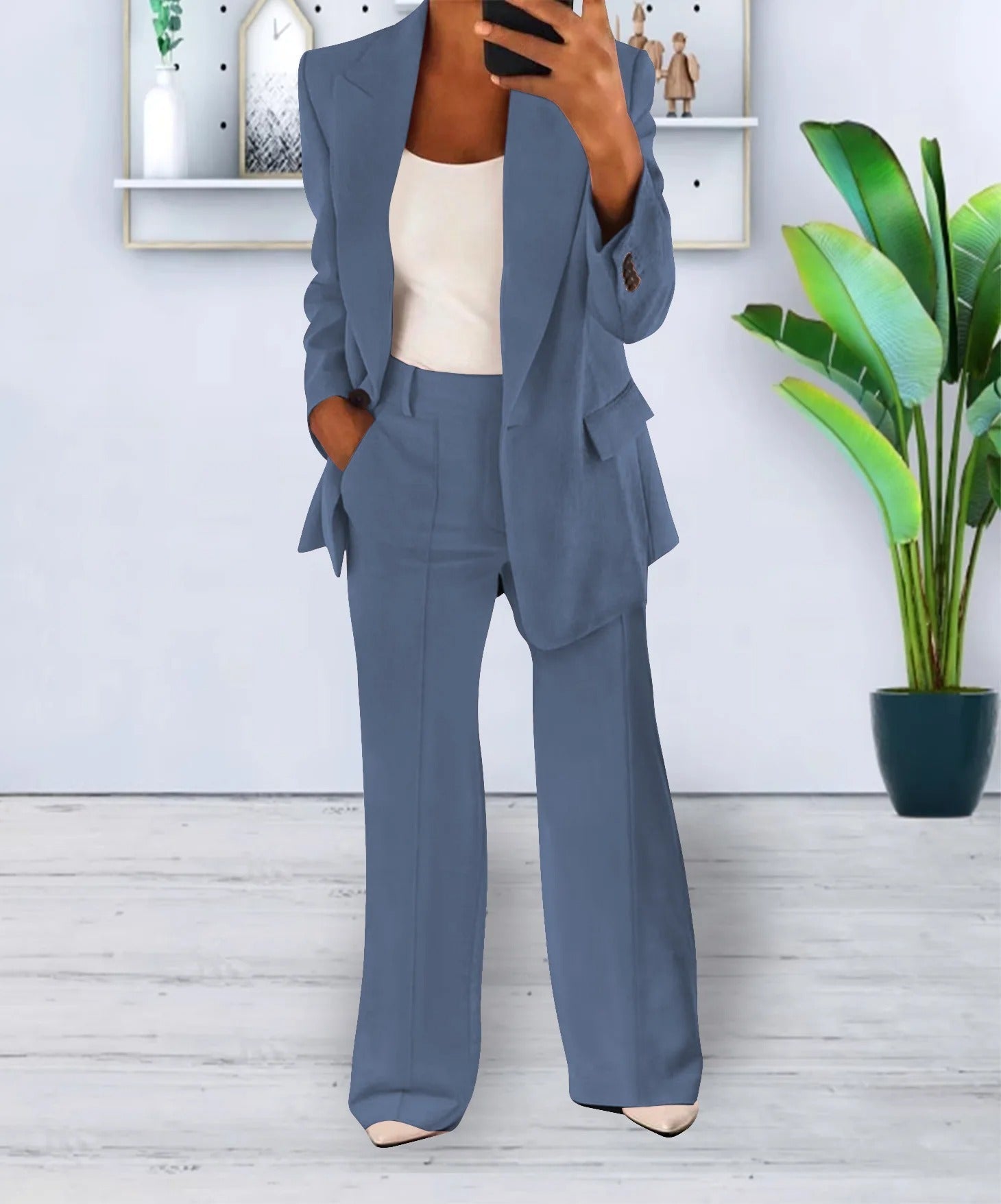 Valentina Two Piece Blazer and Pleat Trouser Set - Light Blue