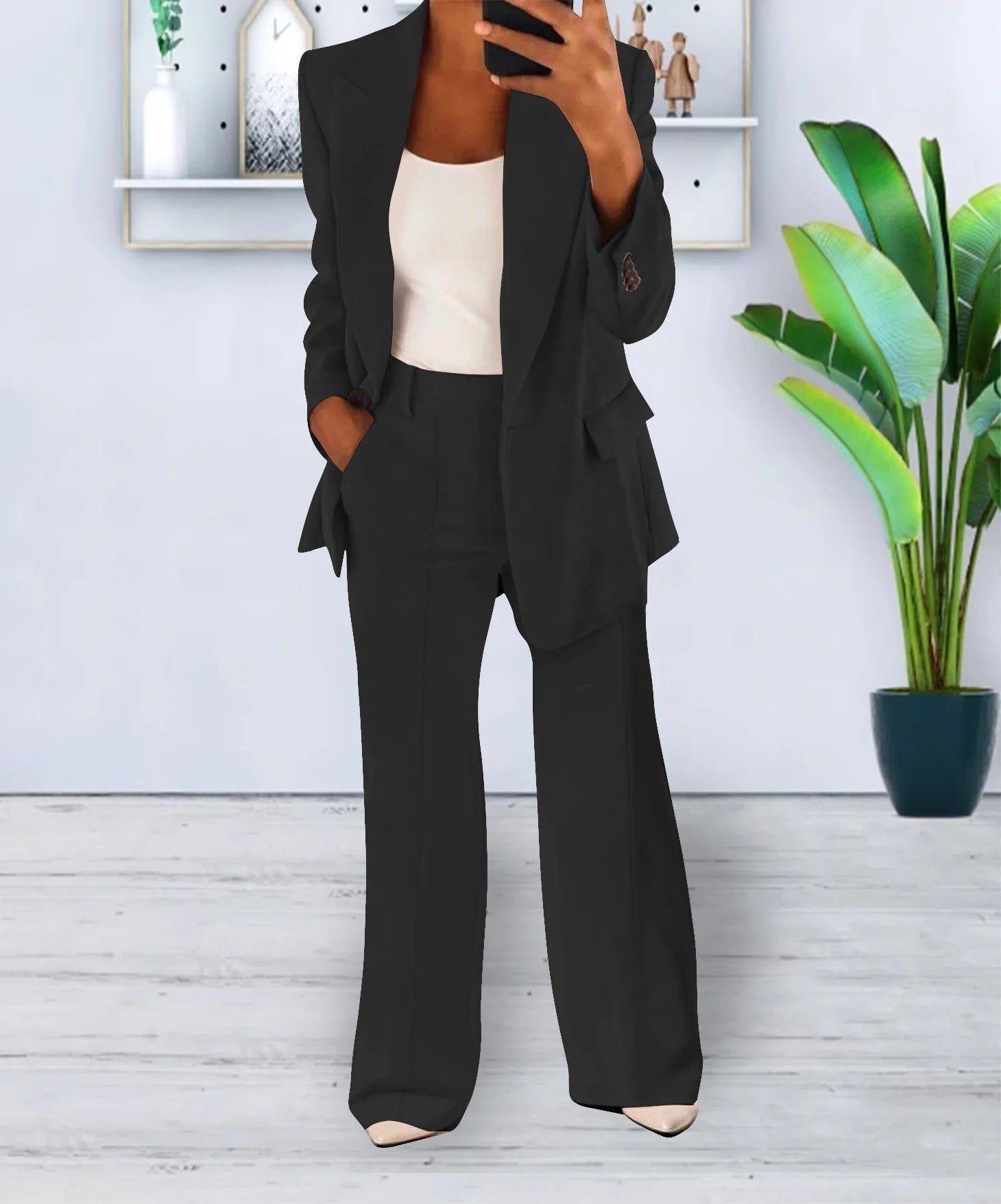 Valentina Two Piece Blazer and Pleat Trouser Set - Black