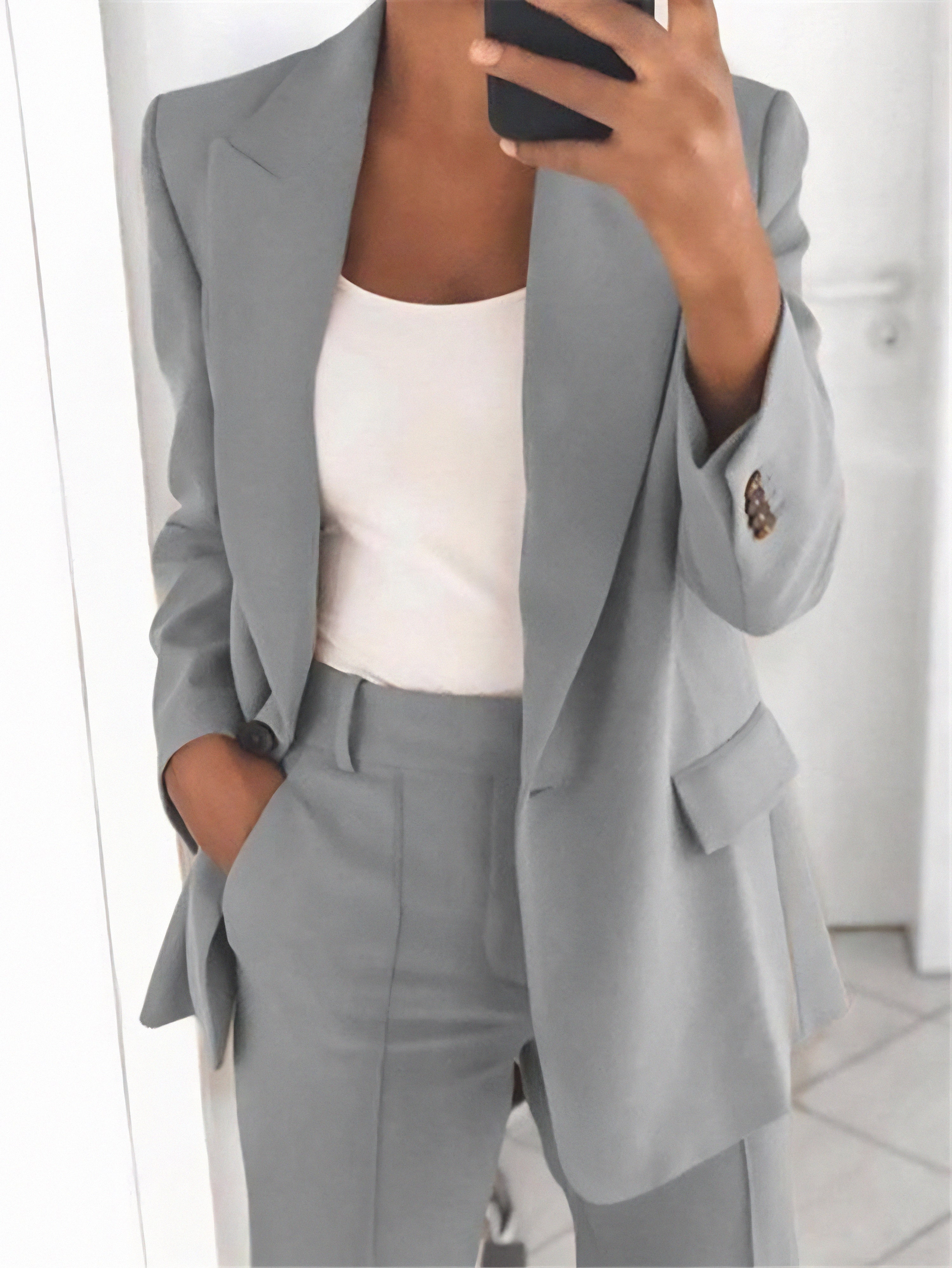 Valentina Two Piece Blazer and Pleat Trouser Set - Gray