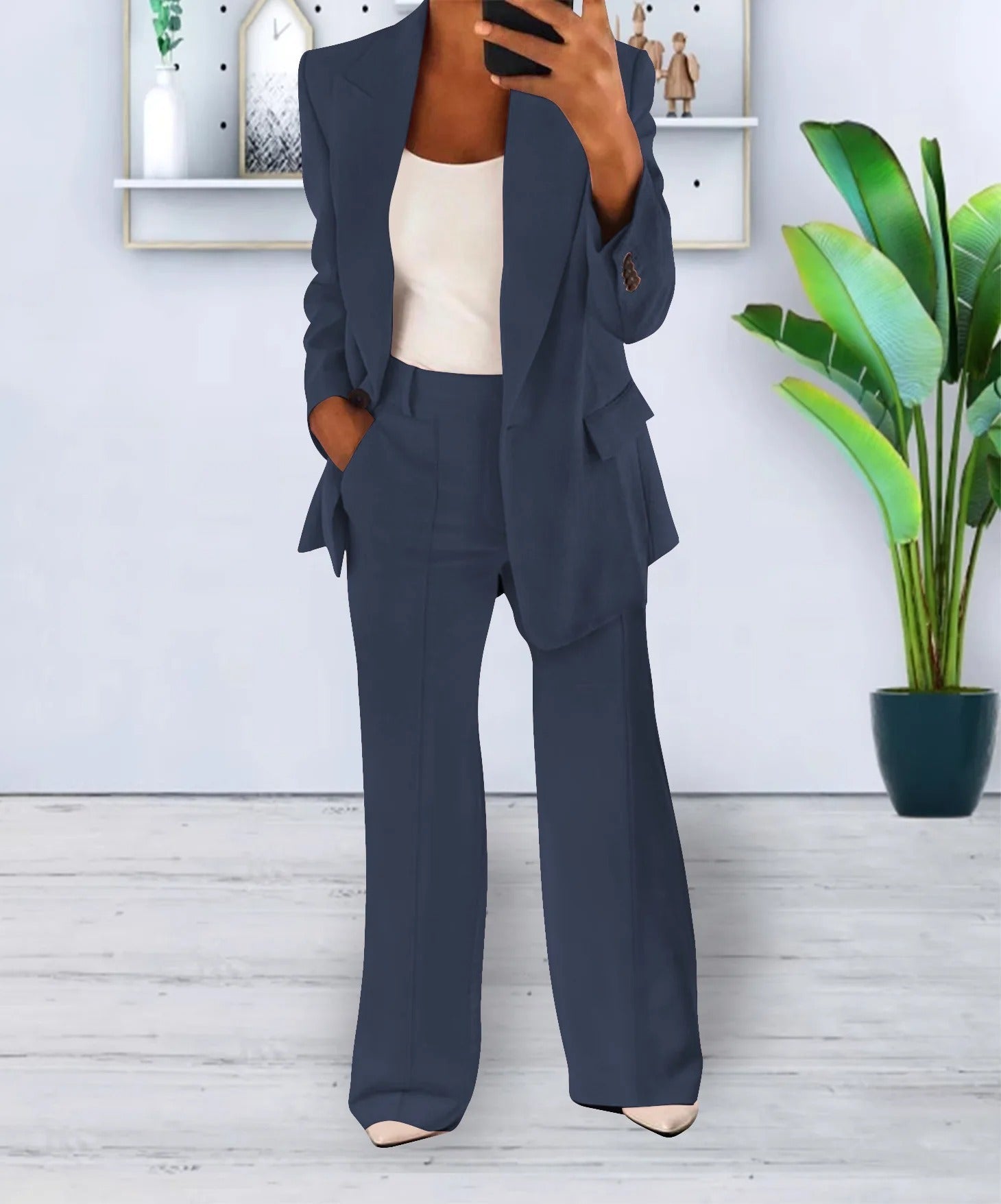 Valentina Two Piece Blazer and Pleat Trouser Set - Dark Blue