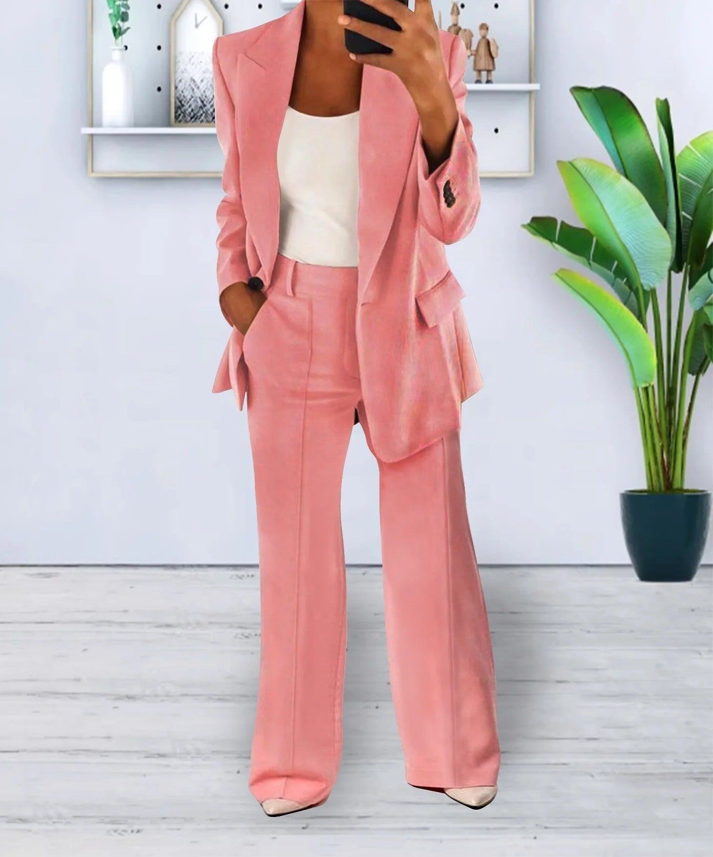 Valentina Two Piece Blazer and Pleat Trouser Set - Pink
